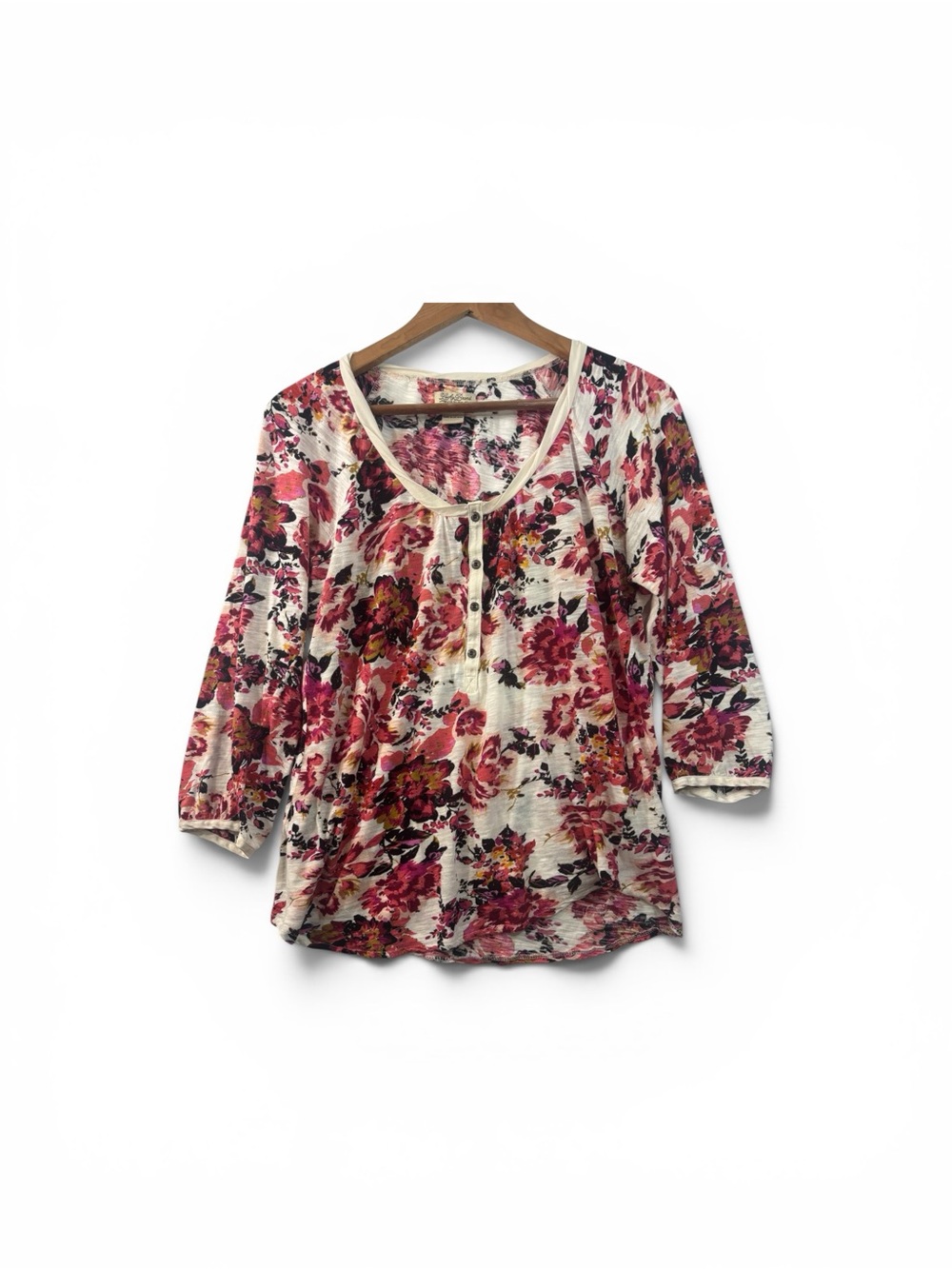 LUCKY BRAND Front Blouse 3/4 Sleeve Shirt Womens Size Large Button Front